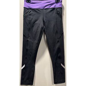 Lululemon Women’s Size 6 Run Zipper Pocket Reflective Crop Pants Capri Purple